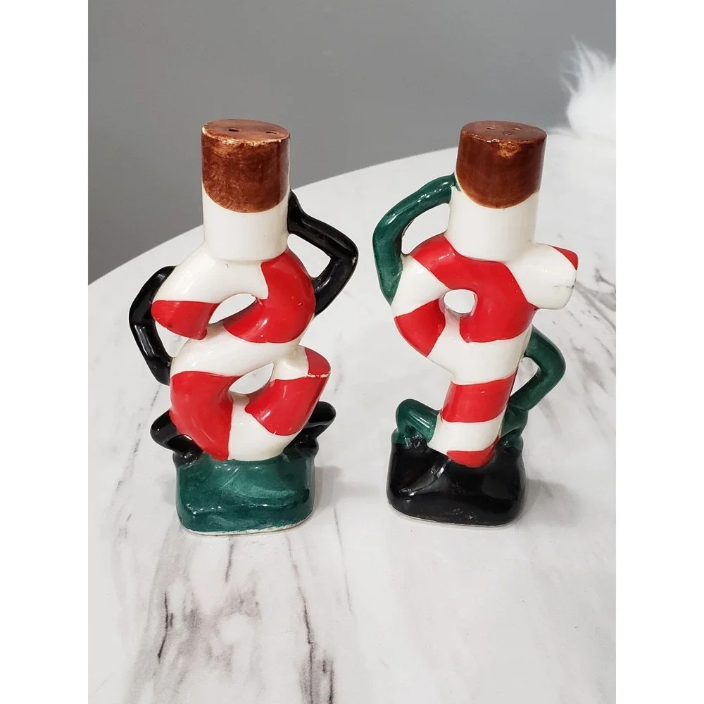 Anthropomorphic Christmas Candy Canes Salt & pepper shakers made Japan Kitschy
